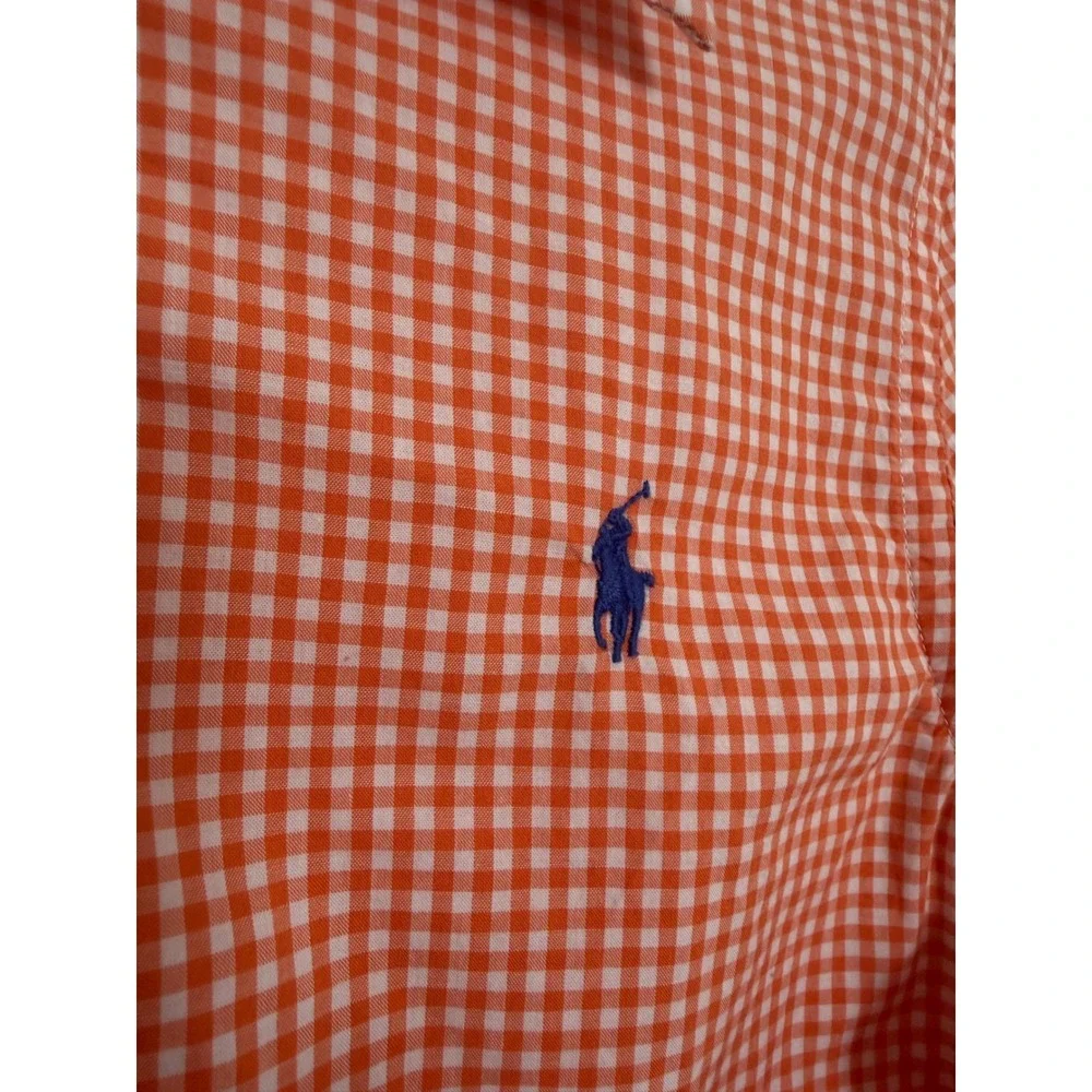Polo Ralph Lauren Kids Orange Gingham Cotton Button Down Shirt L 14-16 Slim Fit